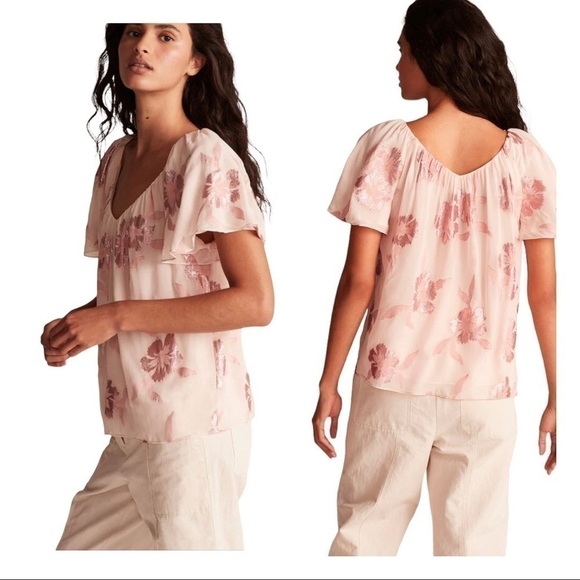 Rebecca TAYLOR Metallic Fleur Short Sleeve Flounce Blouse Top True to size. - Picture 2 of 8